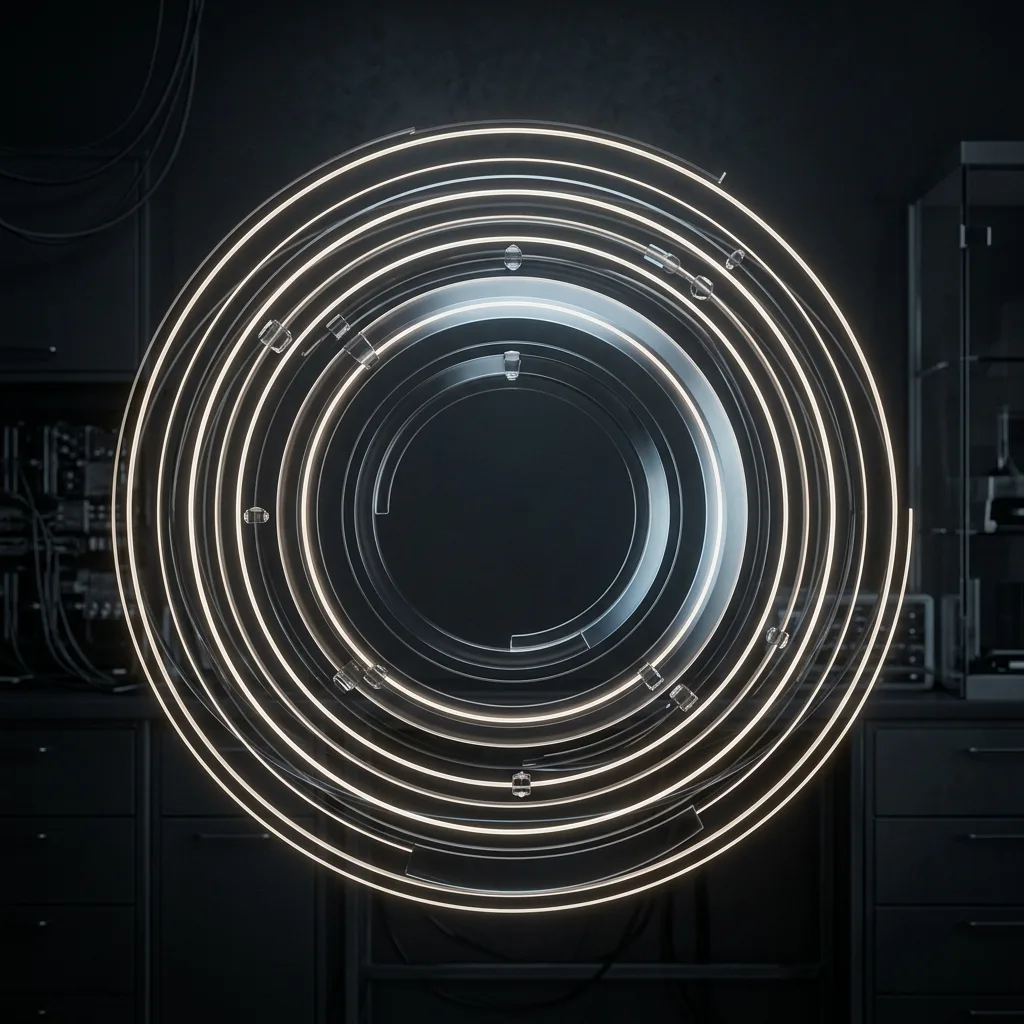 Abstract concentric time rings of soft light around a calm dark center